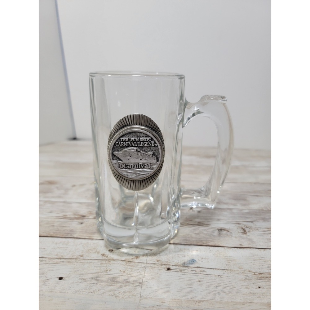 Carnival Legend Cruise Line Fun Ship Glass Beer Stein Mug Pewter Medallion Logo